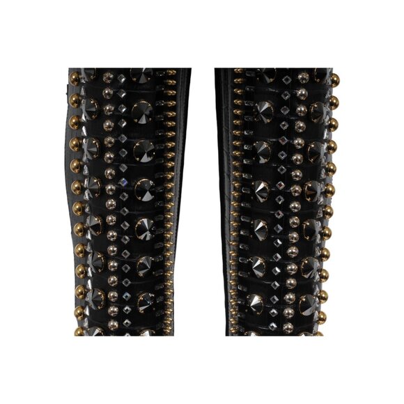 Rene Caovilla Combat Boots US 7 EU 37 Black LeatherCroc Embossed Crystal Studded - Picture 9 of 12